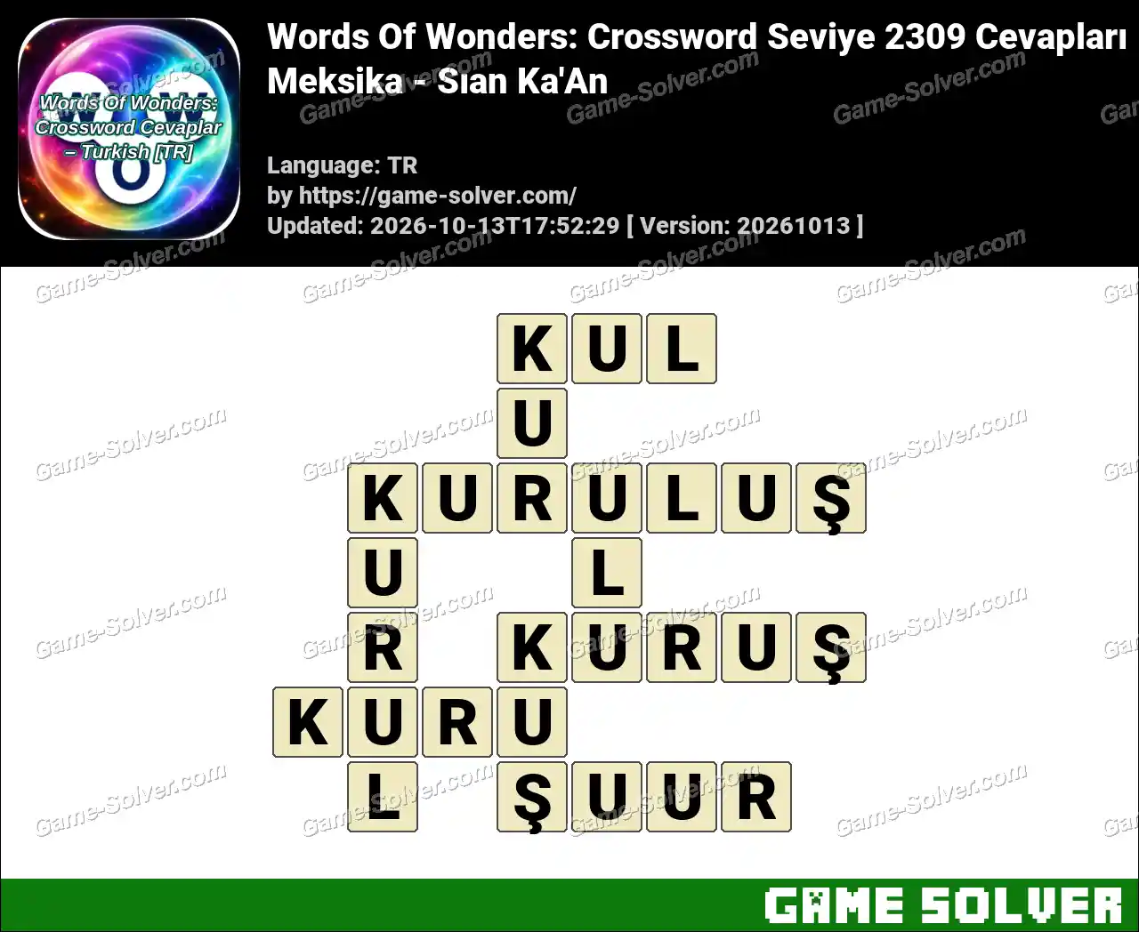 Words Of Wonders: Crossword Seviye 2309 Cevapları – Meksika – Sıan Ka’An
